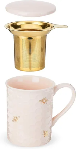 Miniatura 6 de Taza de té de cerámica Pinky Up Annette con infusor y tapa, taza de viaje para tés de hojas sueltas, oficina en casa, camping, picnic, 12 oz, juego