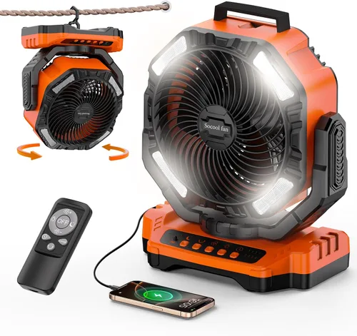 Miniatura 10 de Socool Ventilador de campamento con luz, ventilador de batería recargable de 20000 mAh, tiempo máximo de funcionamiento de 112 horas, 9 velocidades