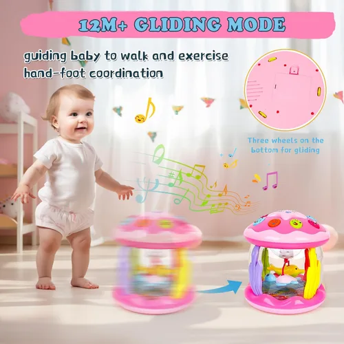 Miniatura 2 de M SANMERSEN Juguetes para bebés niña de 6-12 meses - Juguetes musicales con proyector giratorio de océano para bebés de 12-18 meses, juguetes Rosa