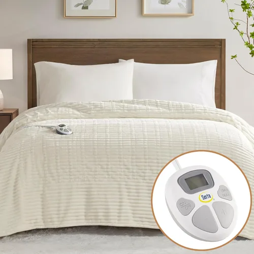 Miniatura 8 de Serta - Manta eléctrica, suave, acanalada, manta térmica de felpa para oficina, sofá, temporizador de apagado automático de 1 a 12 horas, 10 niveles