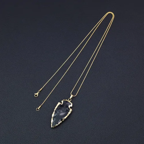 Miniatura 5 de COAI Collar de cristal crudo de obsidiana negra con punta de flecha, Piedra, Obsidiana