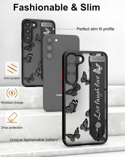 Miniatura 5 de Compatible para Samsung Galaxy S23 Funda Bonita con Correa Soporte Dedo Kickstand, Fundas de Silicona Geniales de Diseñador Funda Cover - Mariposa