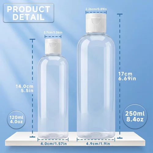 Miniatura 7 de TRENDBOX Botellas transparentes de 8 oz/8.5 fl oz con tapa abatible, recipientes de viaje sin BPA para champús, lociones y aceites de masaje, Blanco