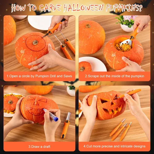 Miniatura 4 de Kit de tallado de calabaza para Halloween, juego profesional de tallado resistente, herramienta de escultura de acero inoxidable cuchillo