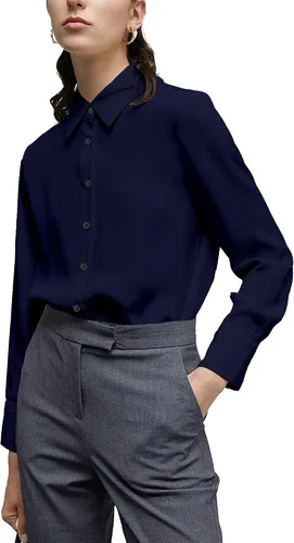 Miniatura 2 de YAMANMAN Blusa clásica de gasa con botones para mujer, manga larga, cuello