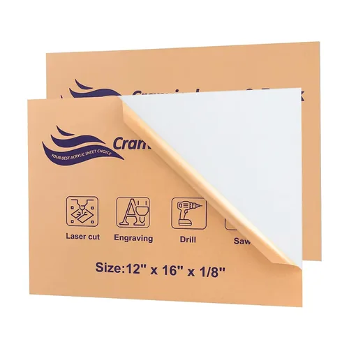 Hojas de Acrílico Blancas 12" x 16" x 1/8", Paquete de 2 Cranviech Láminas de Plexiglás Fundido Blanco Alternativa al Vidrio para Letreros Bricolaje