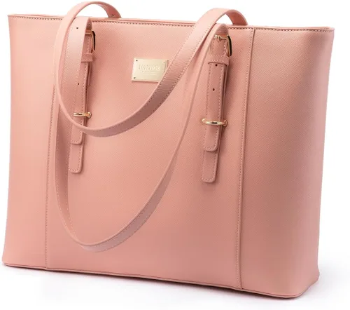 Miniatura 9 de Bolsa para laptop para mujer, bolso grande de oficina, maletín para hasta 15.6 pulgadas (versión actualizada), color marrón
