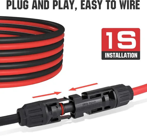 Miniatura 6 de ECO-WORTHY - Cable de extensión solar de 10 pies y 10 AWG, 30A/1000V CC, impermeable IP67 con conectores rápidos compatibles (rojo+negro)