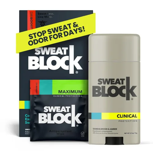 SweatBlock Sistema antitranspirante y desodorante de máxima resistencia clínica para hombres y mujeres, ayuda para la hiperhidrosis para la