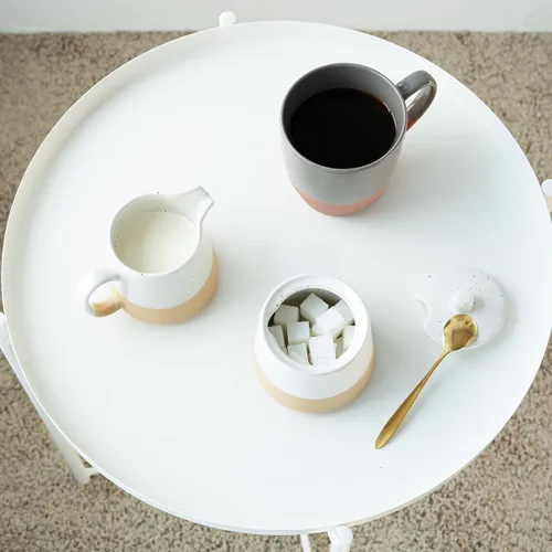 Miniatura 5 de Bosmarlin Juego de azúcar y crema de cerámica, azucarero con tapa y cuchara, juego de 3 piezas con jarra de crema, juego de servir café blanco