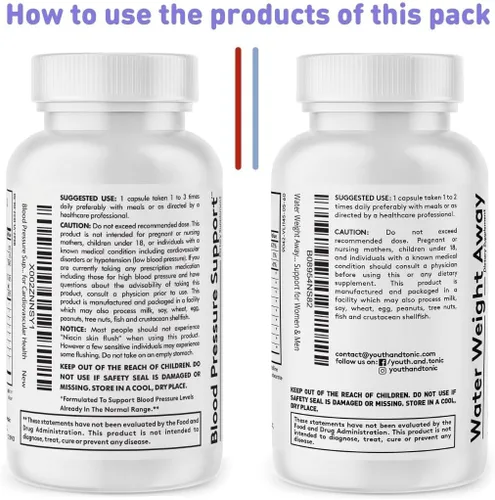 Miniatura 7 de Youth & Tonic Pastillas diarias de peso de agua y suplementos de apoyo para la presión arterial/diuréticos naturales para retención de agua