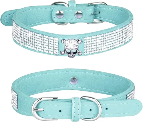 Miniatura 35 de Collar para perro con cristales de imitación, collar de piel sintética con brillantes para perro, gato y cachorro en color negro, tallas S M L XL