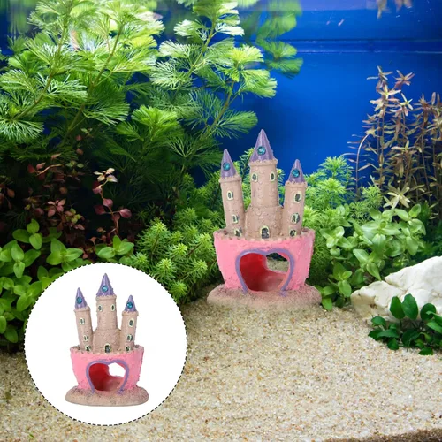 Miniatura 8 de Mipcase Decoración de acuario de castillo de dibujos animados con cueva de peces oculta, adorno para pecera pequeña para agua dulce y salada