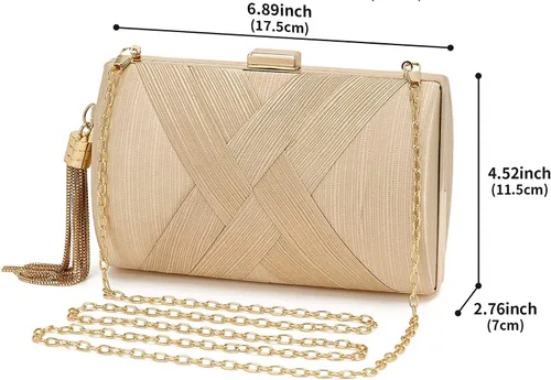 Miniatura 2 de Bolso de mano de satén, bolso de noche con borlas, bolso de mujer, fiesta, boda, cadena geométrica, bolso cruzado para mujer