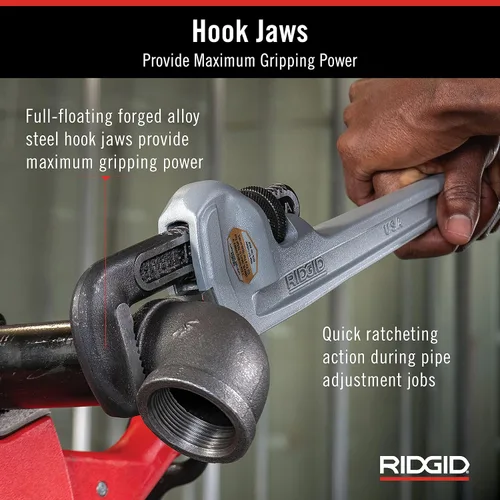 Miniatura 5 de RIDGID 31105 Llave de tubo recta de aluminio modelo 824, llave de fontanería de 24 pulgadas, gris