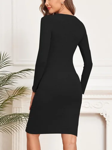 Miniatura 6 de Liu & Qu Vestido de maternidad de punto acanalado, manga larga y fruncido lateral, vestidos ajustados de maternidad para otoño