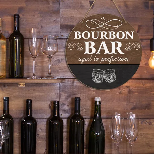Miniatura 4 de Letrero de pared con diseño de bar de Bourbon, decoración rústica de madera para colgar, 10.2 x 10.2 pulgadas