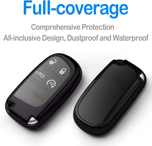 Miniatura 2 de Funda compatible con llavero de cuero para Jeep con llavero de cuero TPU suave para llave inteligente Grand Cherokee Renegade Chrysler 200 300 Dodge