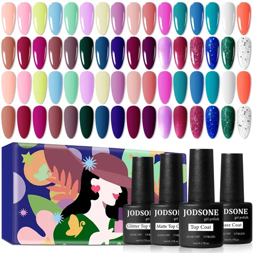 Miniatura 15 de JODSONE Juego de 36 esmaltes de uñas de gel, 32 colores, capa base, capa superior brillante mate y purpurina, juego de esmalte de uñas verde, azul