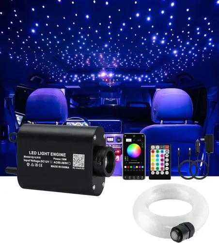 Miniatura 12 de 32W RGBW APP luces de fibra óptica, kit de luces de techo de estrella de tamaño pequeño, activadas por música, 450 piezas, 0.75mm, 9.8 pies/3m