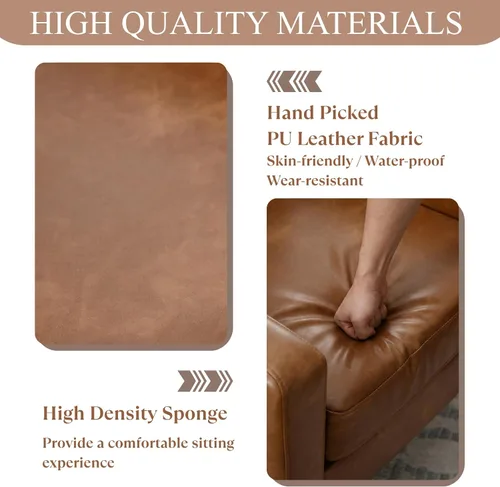 Miniatura 6 de BESTANO Silla decorativa marrón, sofá individual copetudo de piel sintética, silla de club de gran tamaño, sillón moderno de mediados de siglo