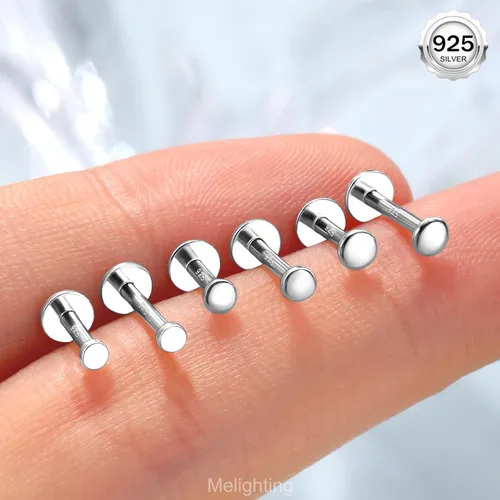 Miniatura 2 de Melighting Aretes de hélice de plata esterlina 925 para cartílago, roscados internamente, tragus, aretes de espalda plana, 6/0.315 in, piercing