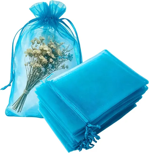 Miniatura 37 de Juego de 50 bolsas de organza de regalo con cordón azul aguamarina de 4 x 6 pulgadas para baby shower, Navidad, boda, recuerdos de fiesta, despedida