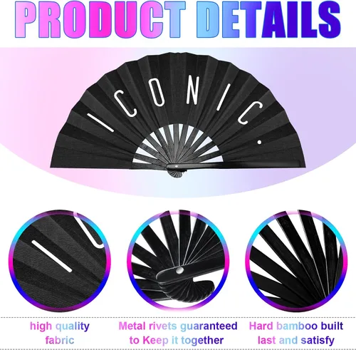 Miniatura 3 de Amyhill Paquete de 2 ventiladores chinos Rave icónicos grandes plegables para festivales con voz para hombres y mujeres, actuaciones de fiesta