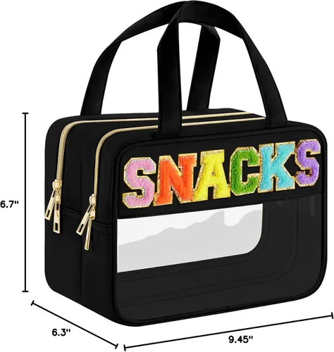 Miniatura 8 de Bolsa de Maquillaje Transparente con Letras de Chenilla, Bolsa de Cosméticos Preppy Transparente, Bolsas de Snacks Transparentes con Cremallera