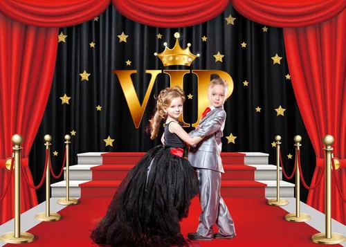 Miniatura 2 de INRUI Cortina VIP de alfombra roja para fotografía, telón de fondo brillante con estrellas brillantes, fondos de escenario rojo dorado para estudio