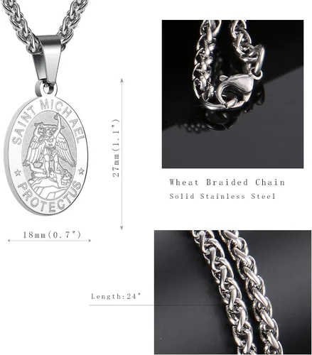 Miniatura 100 de P. BLAKE Collar ovalado de San Cristóbal, Miguel, José, Jude/Virgen María/José/Francisco/Patrick/Anthony/Benedict/Thomas para hombres y mujeres