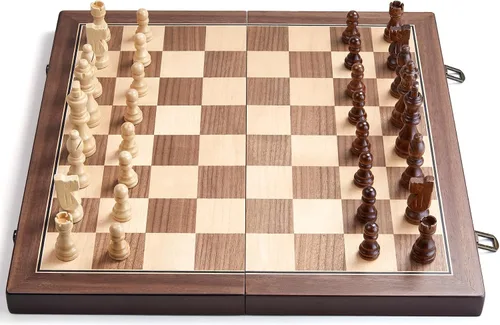 Miniatura 4 de AMEROUS - Juego de ajedrez magnético de madera de 15 pulgadas para adultos y niños - con tablero plegable, paquete de regalo, ranuras