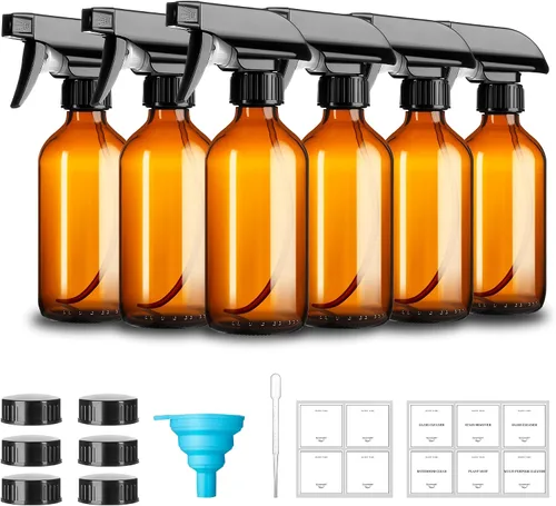 Miniatura 7 de GIVAMEIHF Botellas de spray de vidrio ámbar de 8 onzas, paquete de 3 botellas vacías de vidrio recargables con boquilla ajustable, botella rociadora