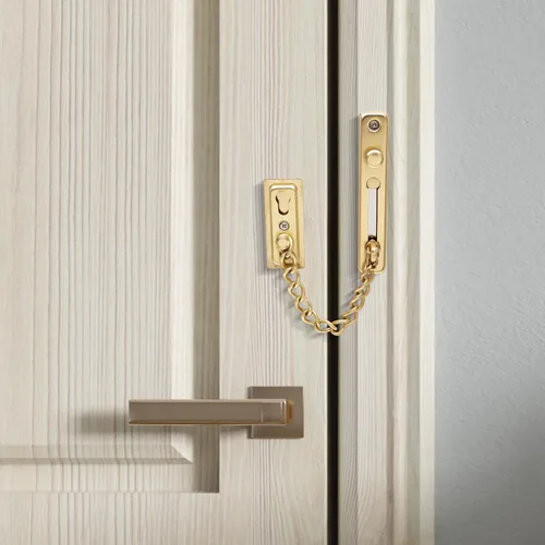Miniatura 7 de Bonsicoky Paquete de 2 cerraduras de cadena de puerta con resorte, protector de cadena de seguridad de acero inoxidable, cerradura de prensa Oro