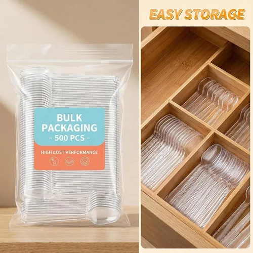 Miniatura 7 de 500 cucharas de degustación desechables transparentes, cucharas de muestreo de plástico, cuchara pequeña para alimentos, helados, postres