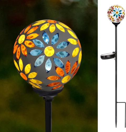 Miniatura 11 de VCUTEKA Luces solares decorativas para exteriores – Estacas solares de mosaico para jardín, luz LED impermeable para paisaje, césped, patio, Azul-2