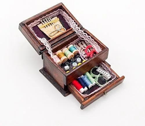 Odoria Kit de caja de costura en miniatura 1/12, accesorios de decoración de casa de muñecas