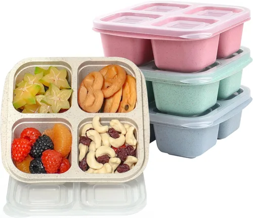Miniatura 12 de LCHLZZ 4 compartimentos contenedores de aperitivos, paquete de 20 contenedores reutilizables para preparación de comida, lonchera sin BPA
