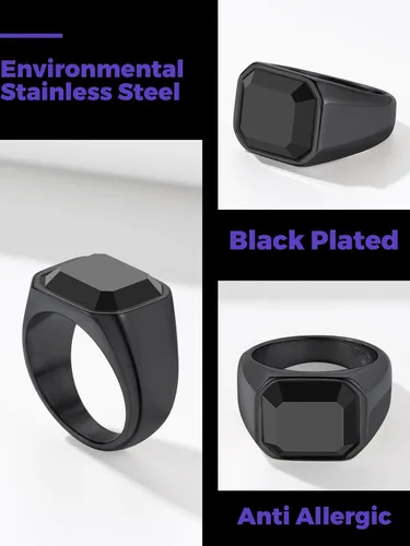Miniatura 7 de Richsteel Anillo de ónix negro, anillo de acero inoxidable, chapado en oro, anillo de sello para el pulgar para hombres y mujeres, regalo de joyería