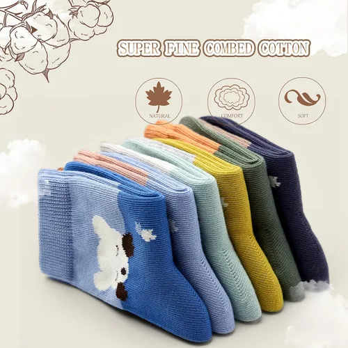 Miniatura 46 de Aisyee Calcetines de algodón para niños, calcetines sin costuras para niños, calcetines coloridos de cuarto de punto, paquete de 6