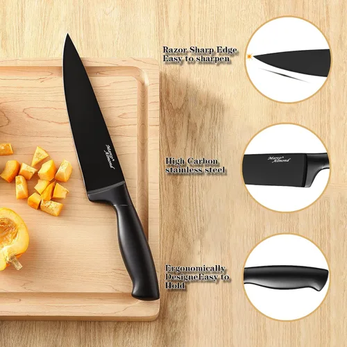Miniatura 5 de Marco Almond® Juego de cuchillos de cocina con bloque y afilador MA23, juego de bloque de cuchillos de 17 piezas, juego de cuchillos negros de chef