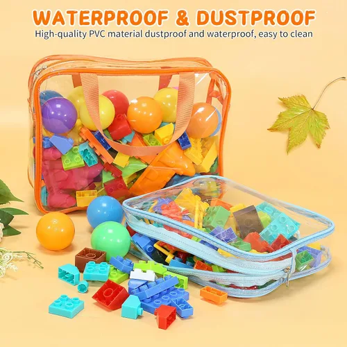 Miniatura 5 de 9 bolsas de almacenamiento de juguetes, bolsa organizadora de juguetes de PVC transparente que incluye 6 bolsas grandes de mano y 3 bolsas medianas
