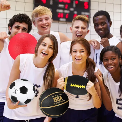 Miniatura 6 de Lenwen Juego de 4 pelotas deportivas, incluye tamaño oficial de baloncesto, fútbol, fútbol, parque infantil, bolsa de equipamiento