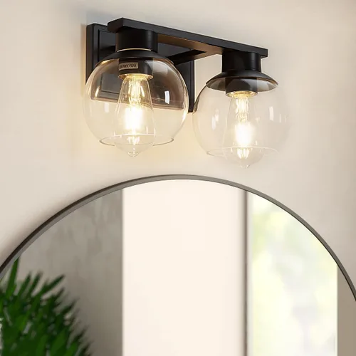 Miniatura 10 de PAZALA 2 luces de tocador, lámpara de pared de baño de latón cepillado con pantalla de vidrio esmerilado, lámpara de baño sobre espejo