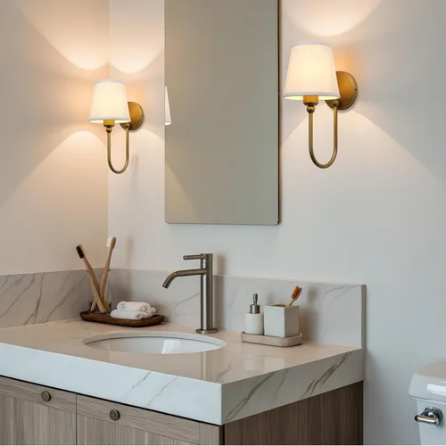 Miniatura 2 de Pathson Antique Linen Fabric Wall Sconces Set of 2, Hardwired Curved Arm Bathroom Vanity Light, Indoor Wall Decor Lamp for Living Room, Kitchen
