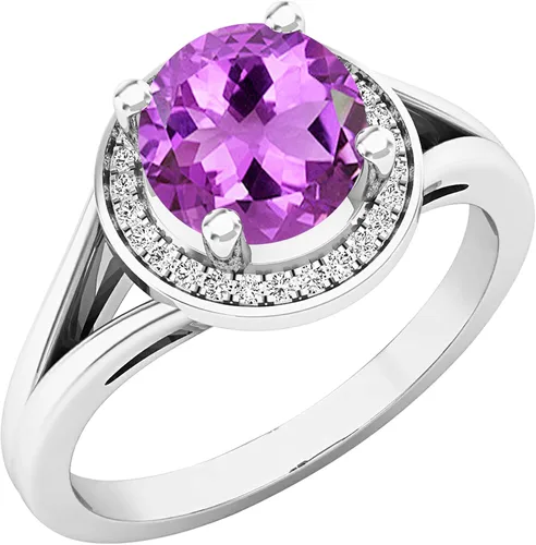 Miniatura 268 de Dazzlingrock Collection Anillo de compromiso redondo de 0.276 in con halo de diamante blanco y vástago dividido para ella en oro macizo de 14