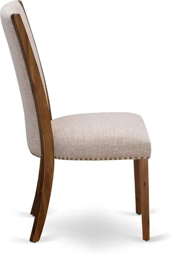 Miniatura 5 de East West Furniture VEP8T04 Verona Parsons - Juego de 2 sillas de comedor tapizadas de tela de lino marrón claro con ribete de clavo, color nogal