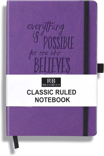 Miniatura 18 de RICCO BELLO - Cuaderno clásico con rayas universitarias, diario con forro de piel sintética para escribir, trabajo, hogar, escuela, 192 páginas a