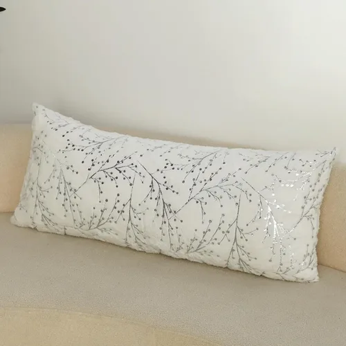 Miniatura 8 de LIGICKY Juego de 2 fundas de almohada de piel sintética blanca esponjosa con ramas plateadas con purpurina, decorativas, suaves, peludas, cuadradas