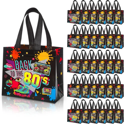 Blosssound 30 bolsas de recuerdo de fiesta de los años 80 a granel no tejidas de vuelta a los 80, bolsas de regalo de hip hop, golosinas para
